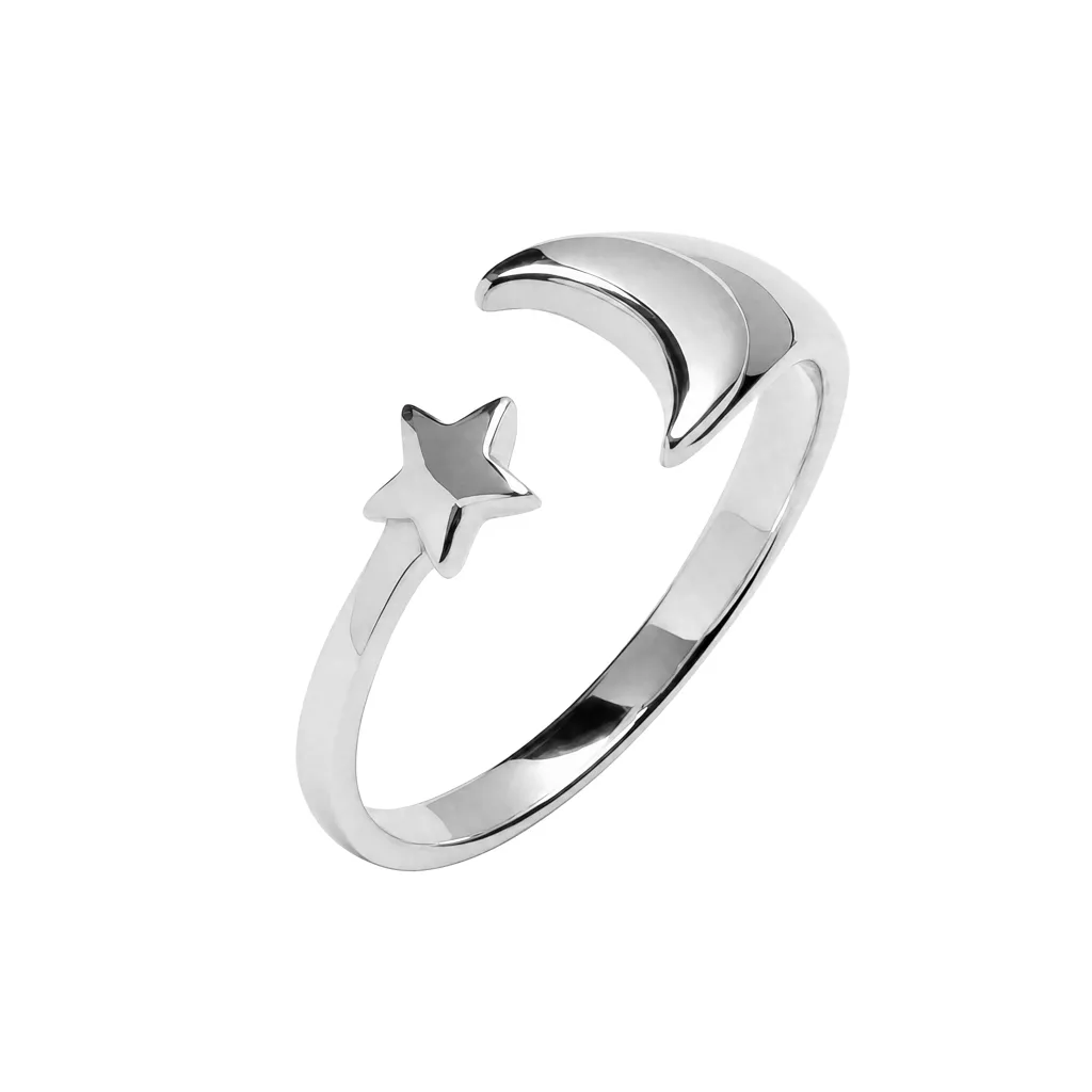 Silver 925 moon & star open ring