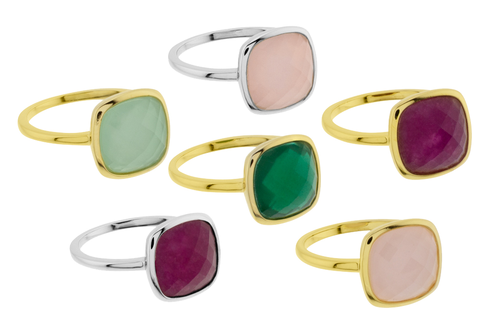 [12120A102GRU] Silver 925 ring semi precious stone (EU size 50, Ruby, Gold plated)