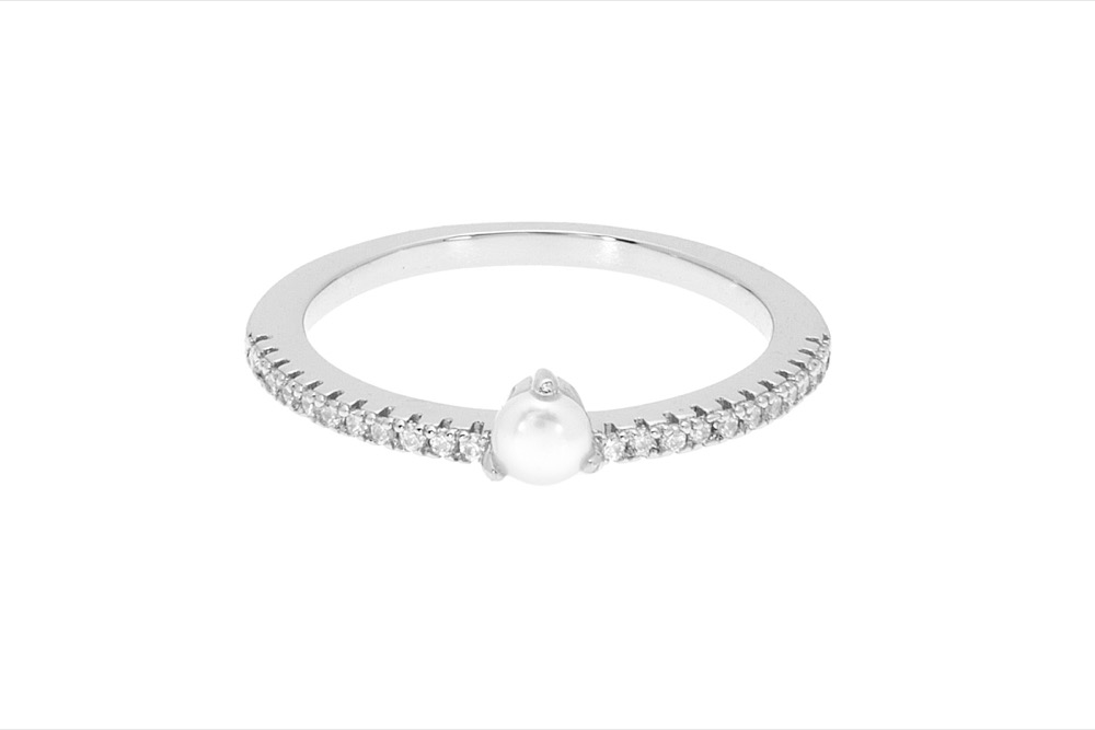 Anillo alianza plata 925 perla con zirconitas
