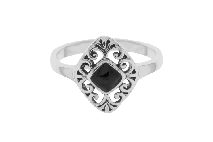 Anillo plata 925 onix y turquesa rombo 