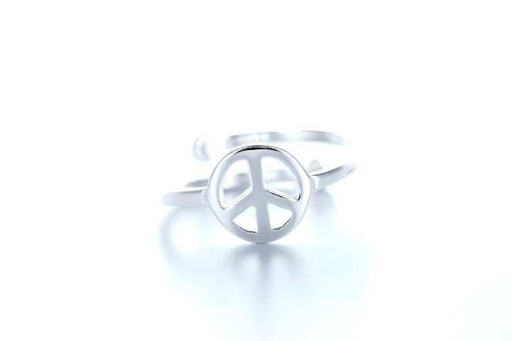 Silver 925 free size ring peace symbol