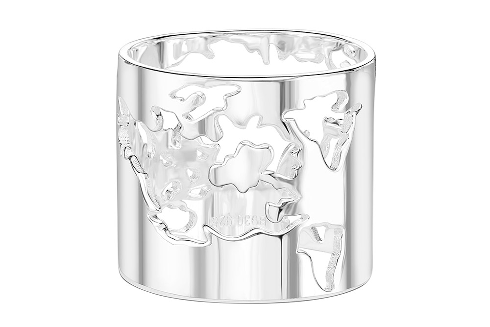 [13284RTA10PL] Silver 925 world ring (EU size 50, Sterling silver)