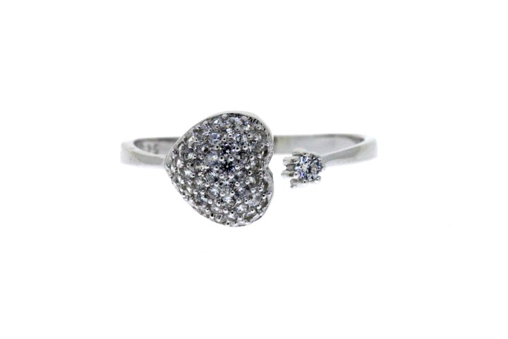 Anillo plata 925 zirconita abierto corazon 