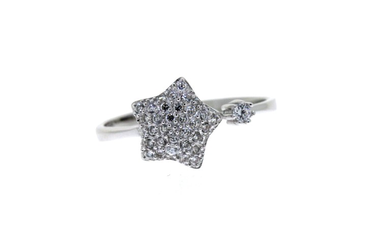 Anillo plata 925 zirconita abierto estrella 