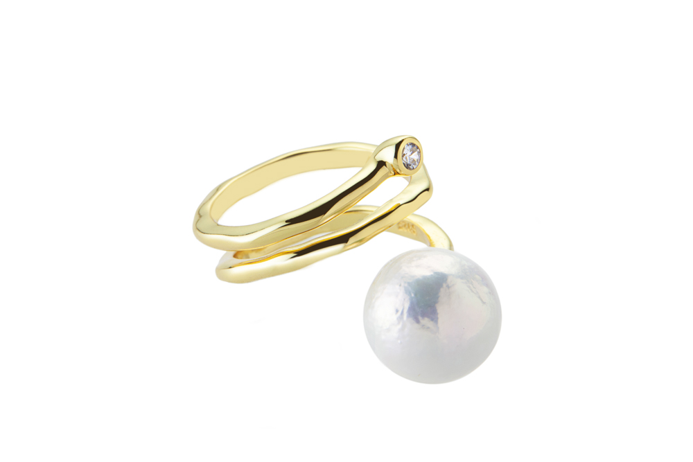 Silver 925 cz & pearl ring