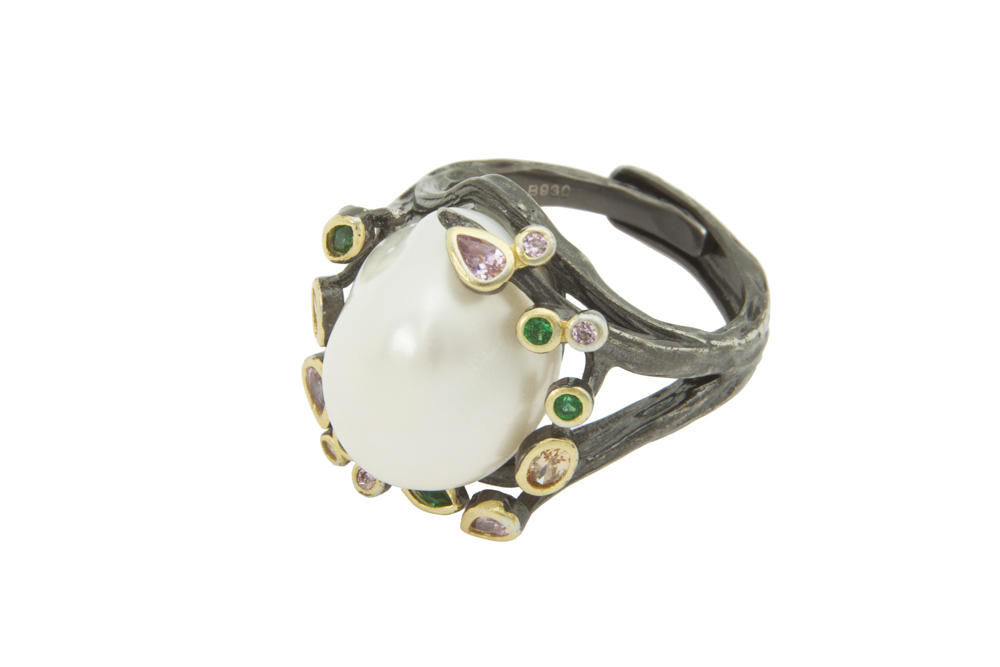 Silver 925 cz & pearl ring