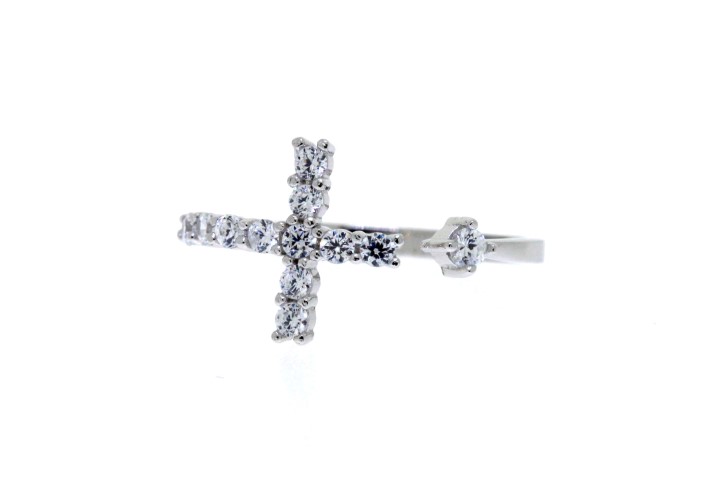 Anillo plata 925 zirconita abierto cruz 