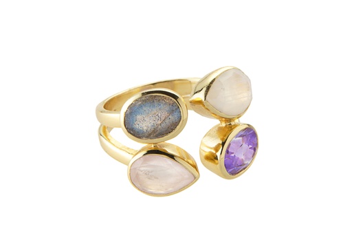 [13879A122RMC] Anillo plata 925 mix piedras naturales abierto  (Talla 12)