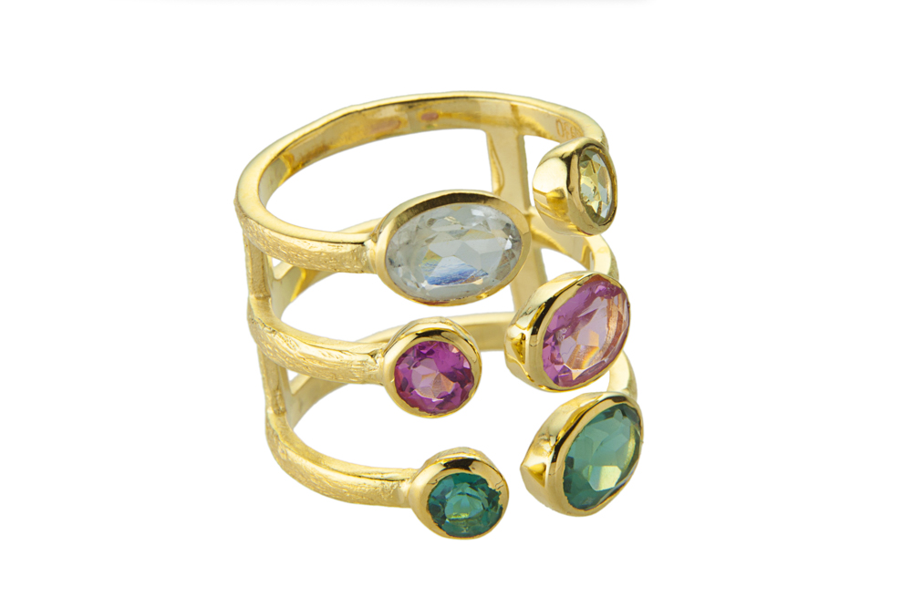 Anillo plata 925 triple mate piedra semi preciosa 