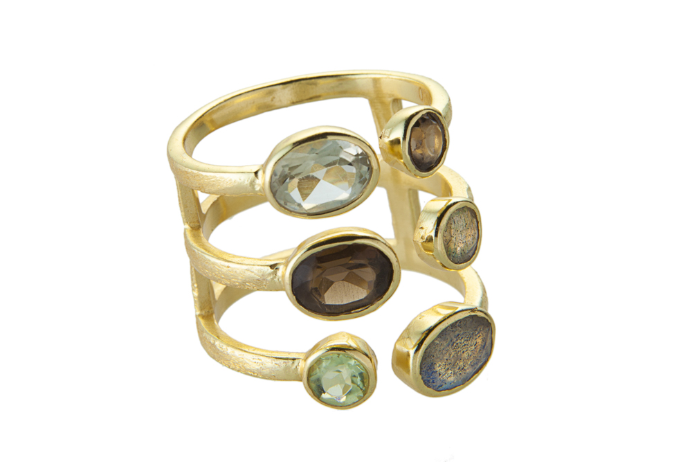Anillo plata 925 triple mate piedra semi preciosa 
