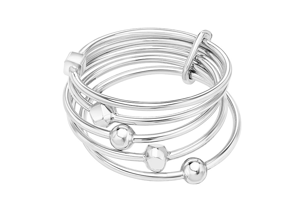 Anillo plata 925 cinco alianzas bolitas cuadrados 