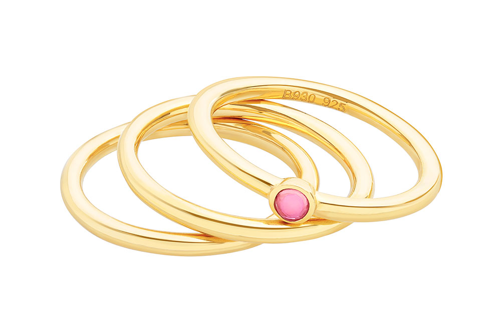 Anillo triple plata 925 piedra semipreciosa 