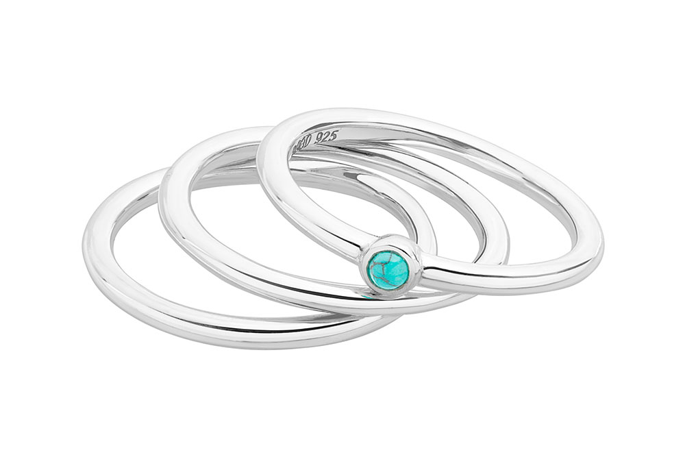 Sterling silver triple ring with semi-precious stone