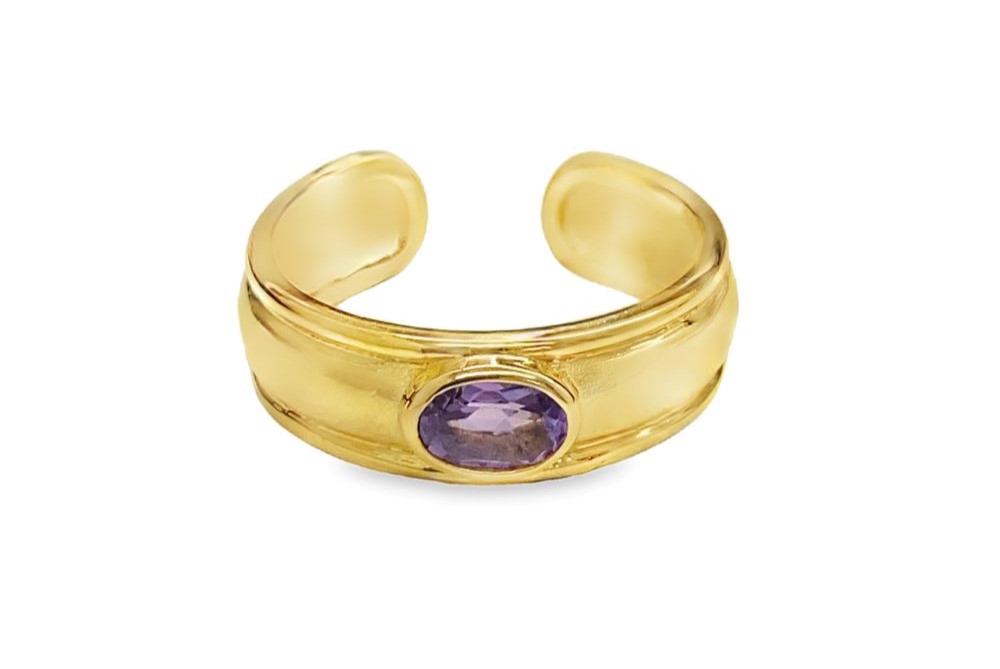 Sterling silver adjustable ring with semi-precious stone