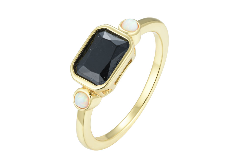 Sterling silver opal & onyx ring