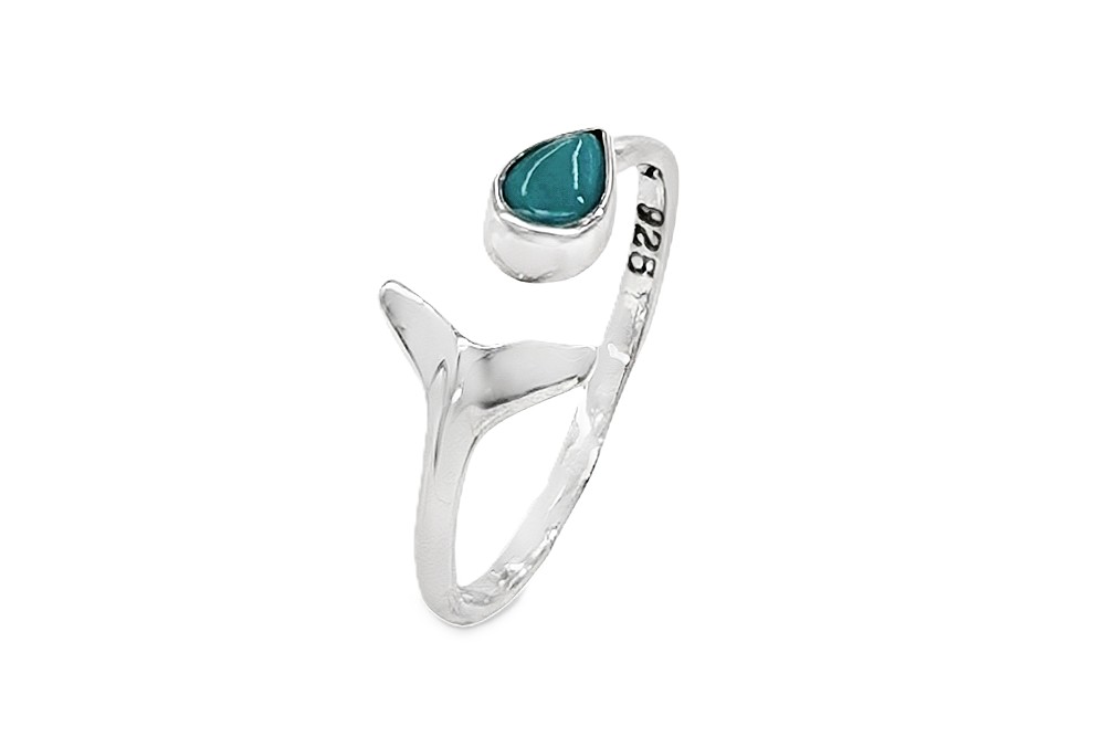 Sterling silver whale tail semiprecious stone ring