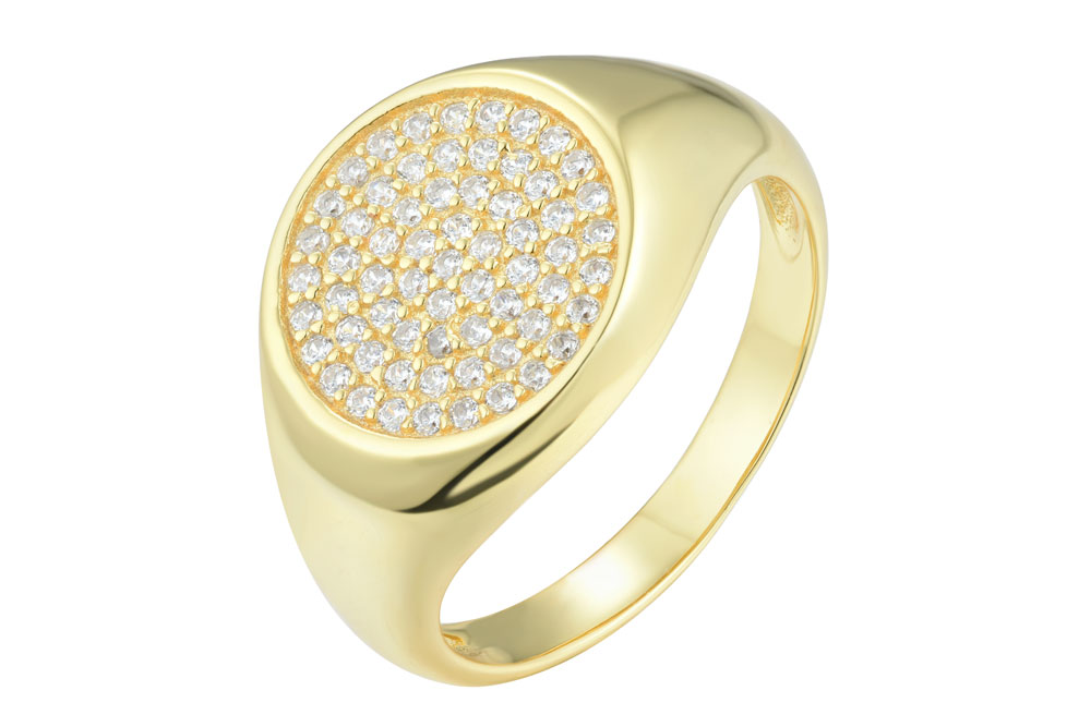 Anillo plata 925 sello redondo zirconitas 