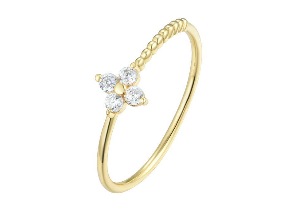 [14992R00TA12BLDO] Sterling silver zirconia flower ring (EU size 52, Gold plated)