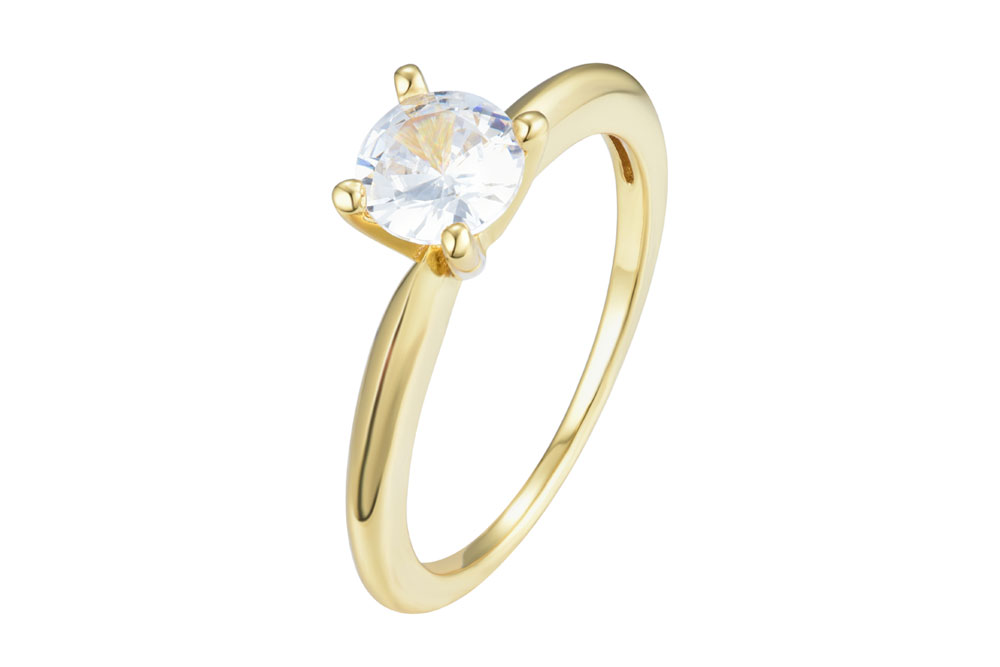 [15030R00TA12BLDO] Anillo plata 925 solitario zirconita (Talla 12, Oro)