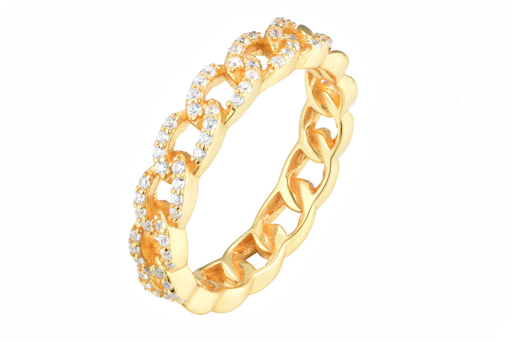 [15080R00TA12BLDO] Sterling silver zirconia links ring (EU size 52, Gold plated)