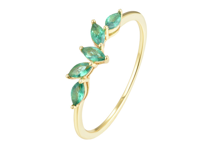 [15294RTA12ZESDO] Sterling silver leaf ring (EU size 52, Emerald)