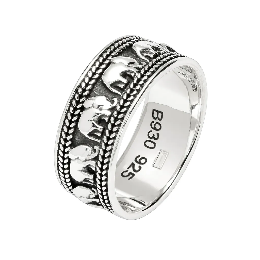 [15335RTA12OX] Sterling silver elephant ring (EU size 52, Antique finish)