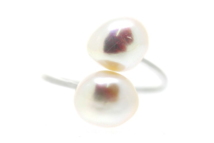 Sterling silver ring with double fresh water pearl 8mm