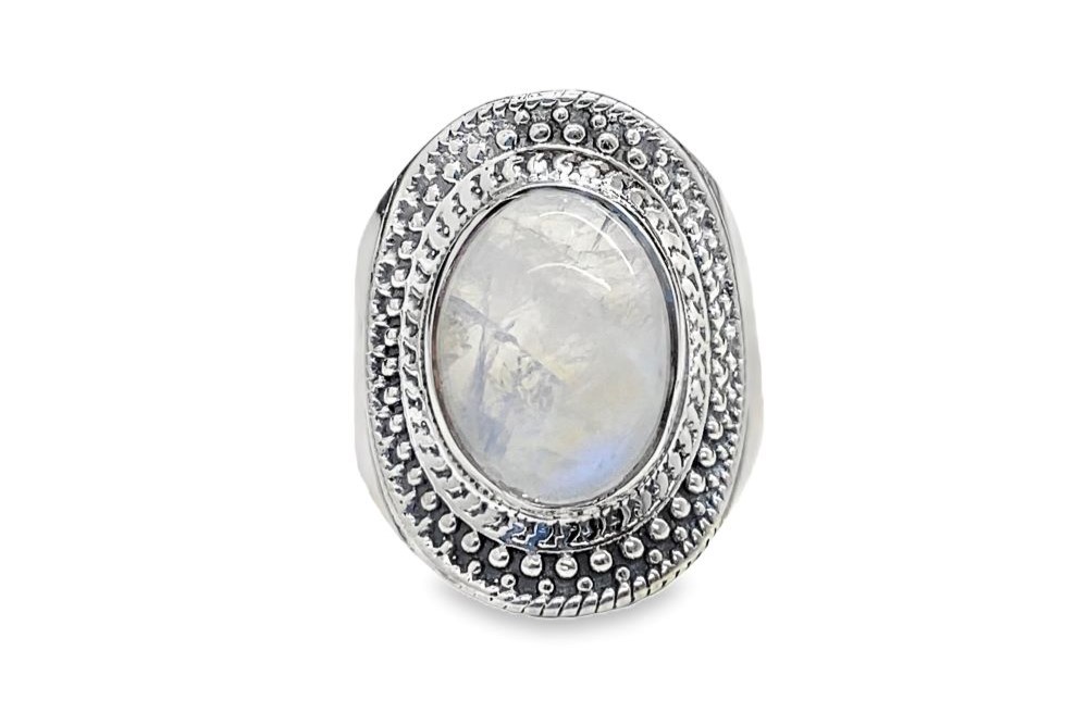 Sterling silver oval semiprecious stone ring