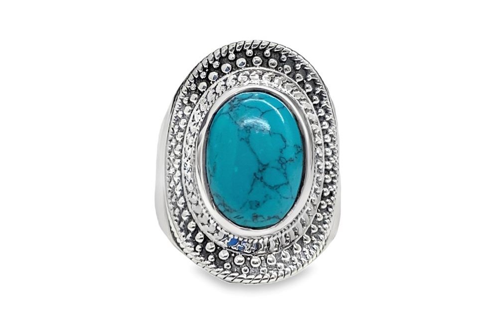 [15558RTA12RTUOX] Sterling silver oval semiprecious stone ring (EU size 52, Turquoise)