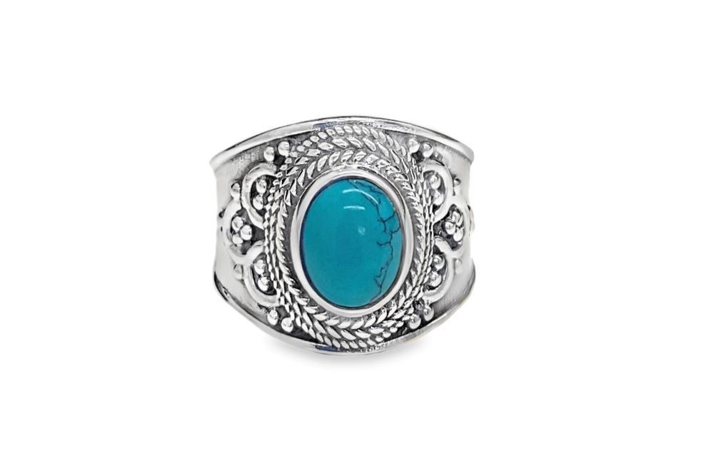 Sterling silver semi precious stone 9x7mm ring