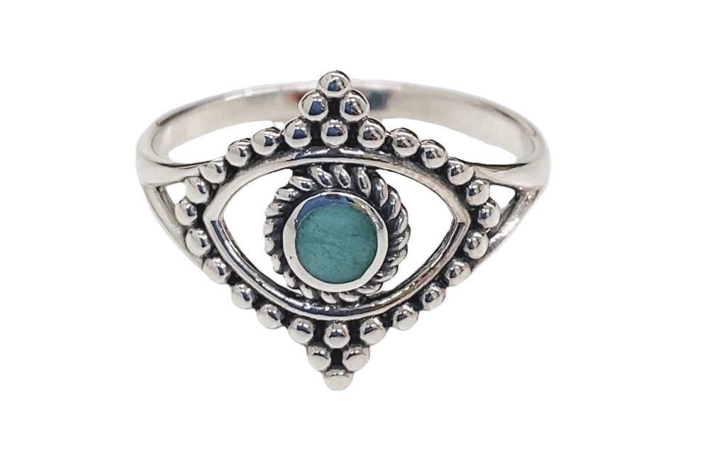 [16108RTA12GTUOX] Sterling silver turkish eye ring (EU size 52)