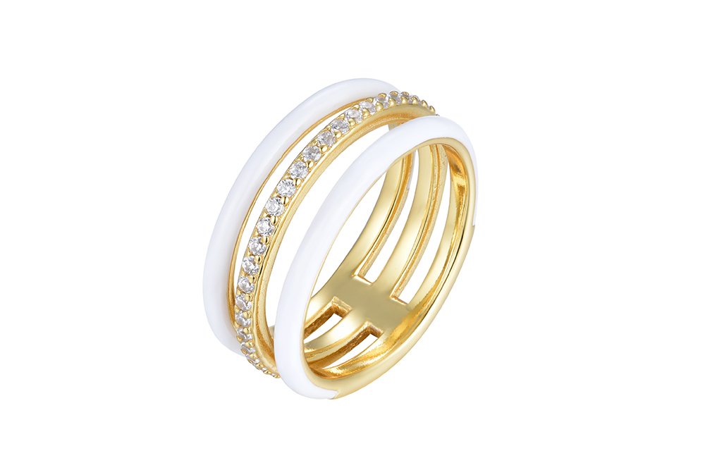 Anillo plata 925 triple esmalte con zirconita blanca