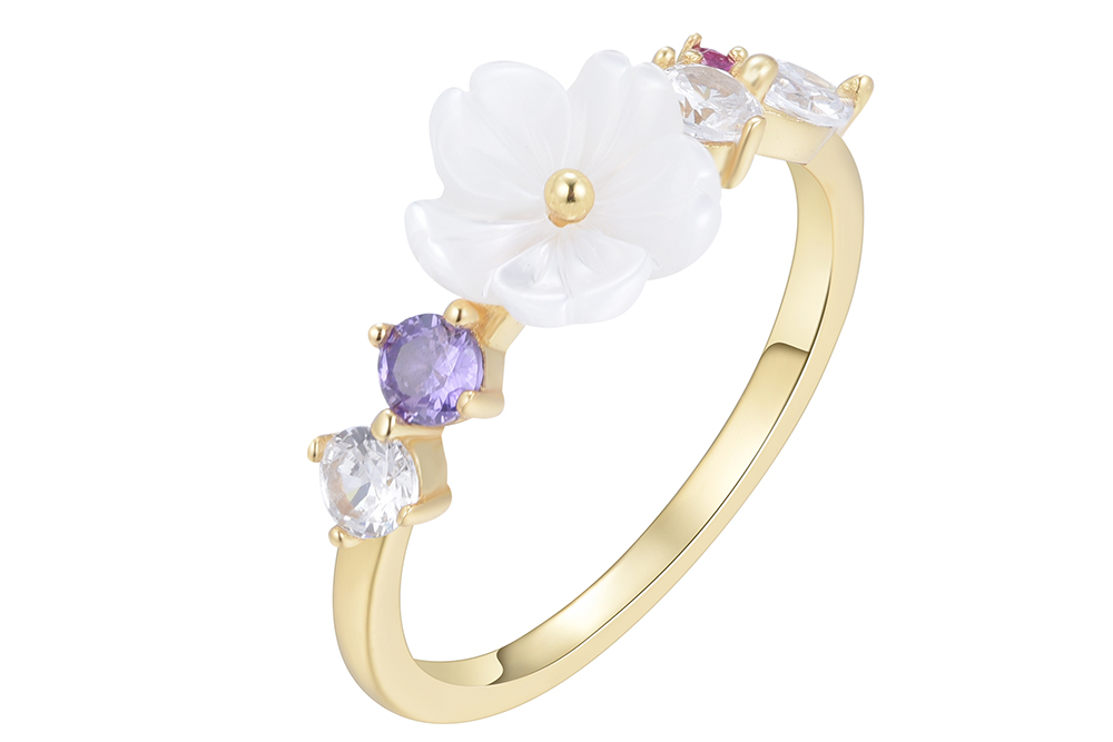 Anillo plata 925 flor de nacar mix de zirconitas