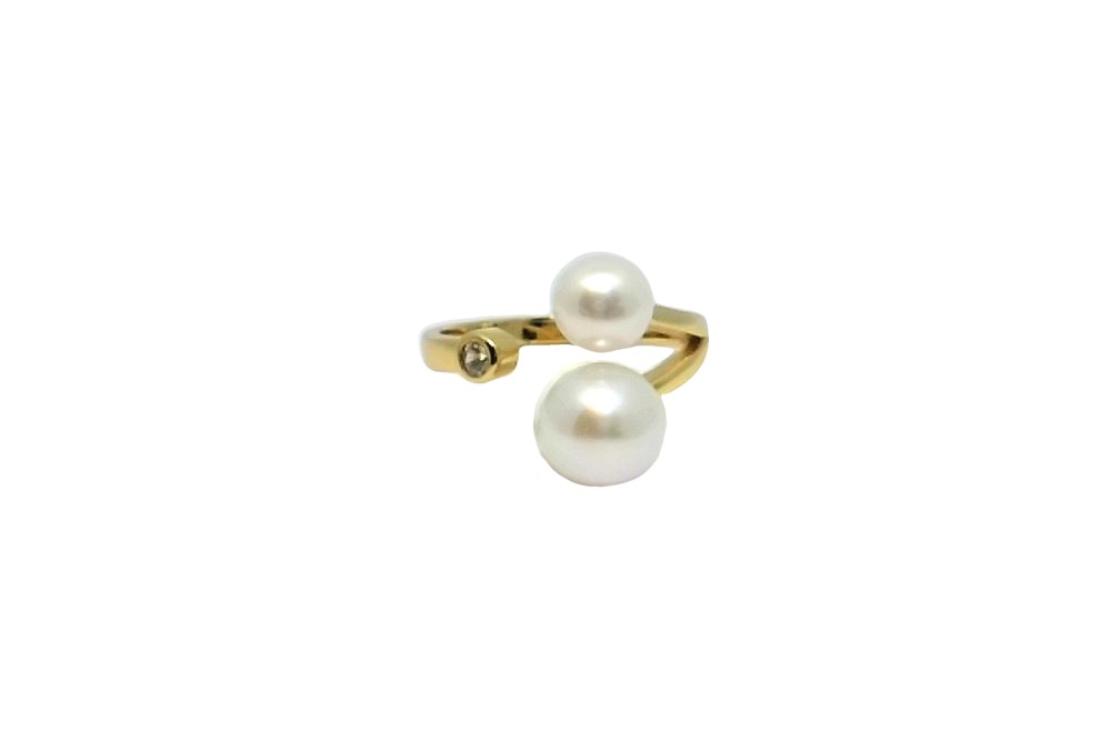 Sterling silver 6-6.5mm & 8.5-9.5mm freshwater cultured pearls open ring with zirconia