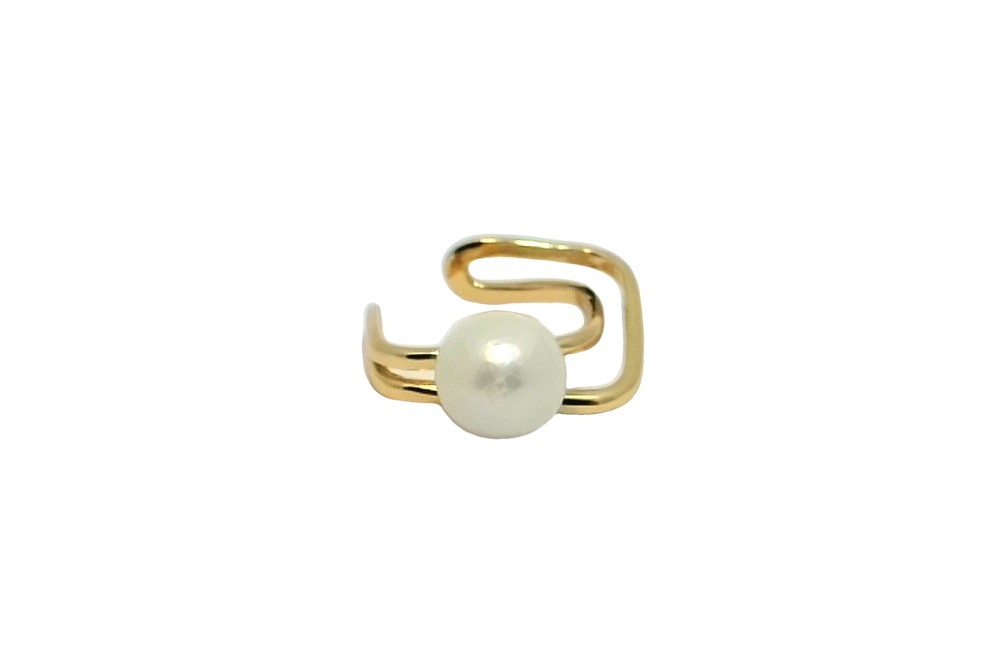 [17185RTA00PBLDO] Sterling silver 9-10.5mm freshwater cultured pearls open ring (Gold plated)