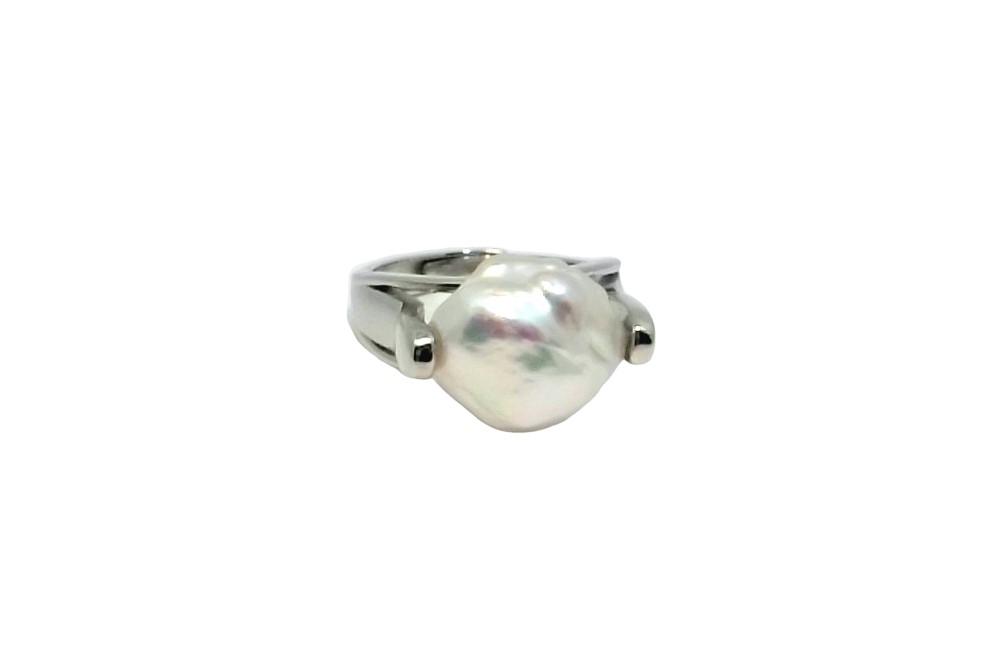Sterling silver 12.5-13.5mm baroque freshwater cultured pearls ajustable sized ring