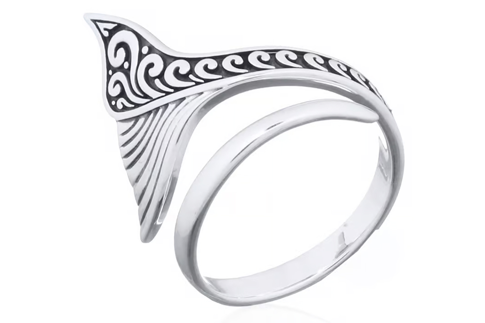 [17495RTA12OX] Sterling silver whale tail open ring (EU size 52)