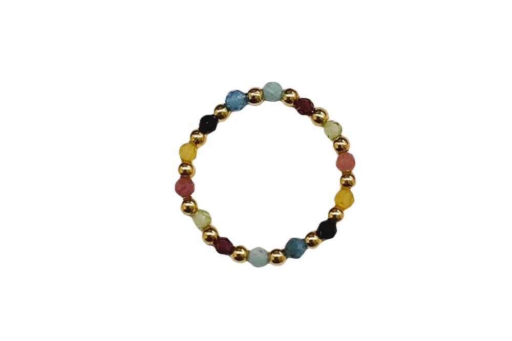 Sterling silver semiprecious stones elastic ring