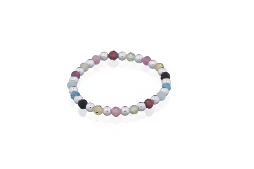 Sterling silver semiprecious stones elastic ring