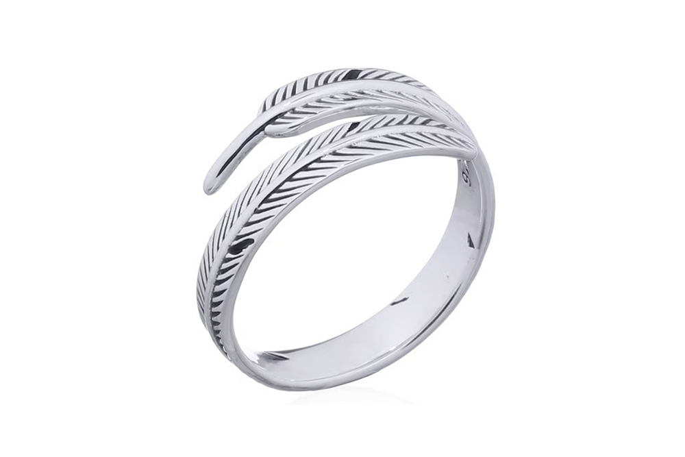 Anillo plata 925 pluma abierto