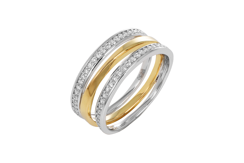 [17704RTA12ZBLRDDO] Sterling silver three zirconia band rings (EU size 52)