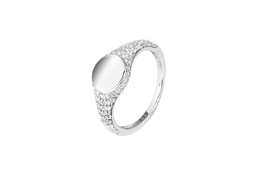 Sterling silver zirconia 8mm round signet ring