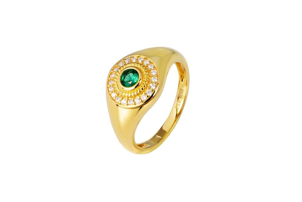 Sterling silver round signet with zirconia ring