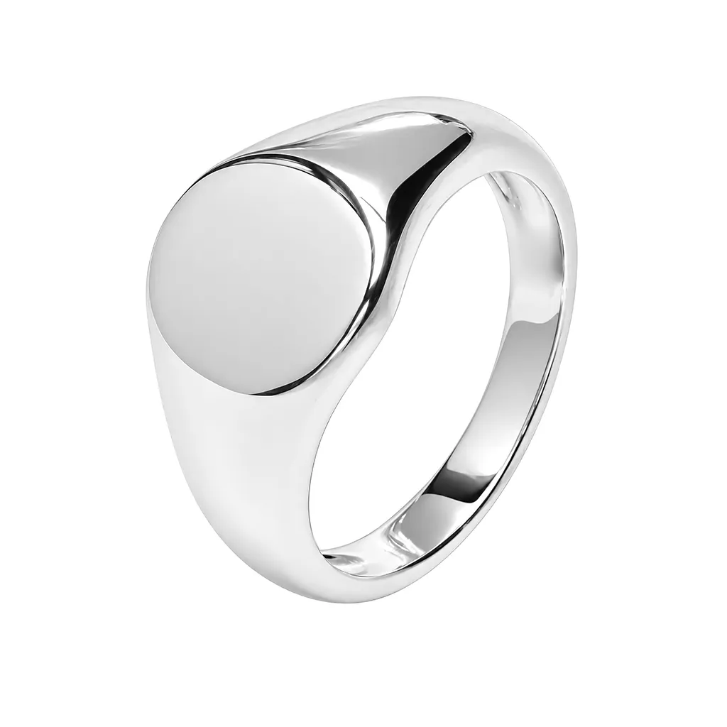 [18099RTA10PL] Sterling silver engravable round signet ring (EU size 50)