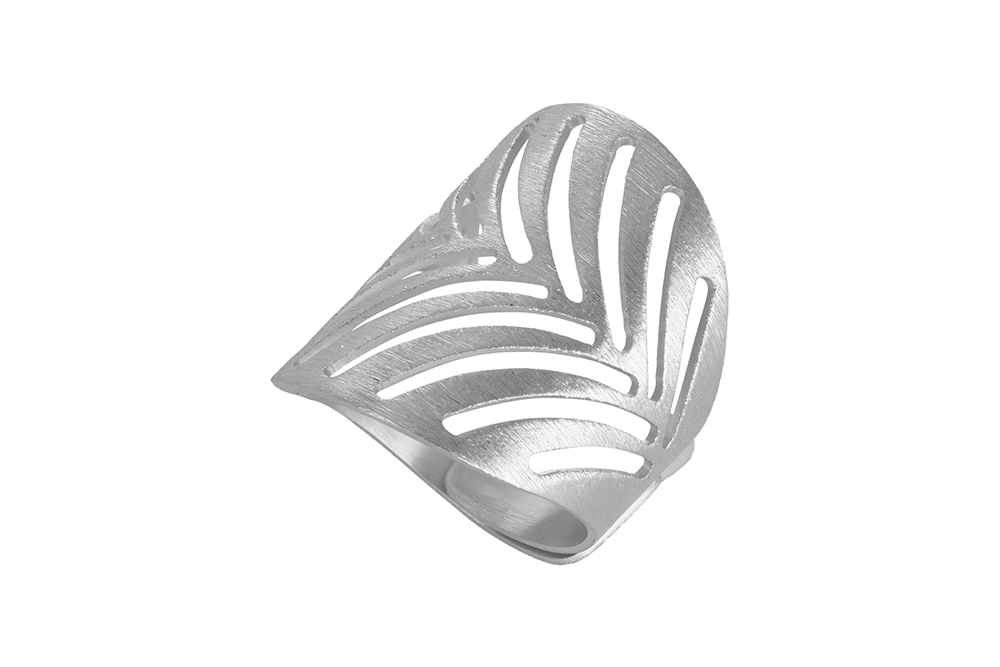 Sterling silver brushed open leaf ring