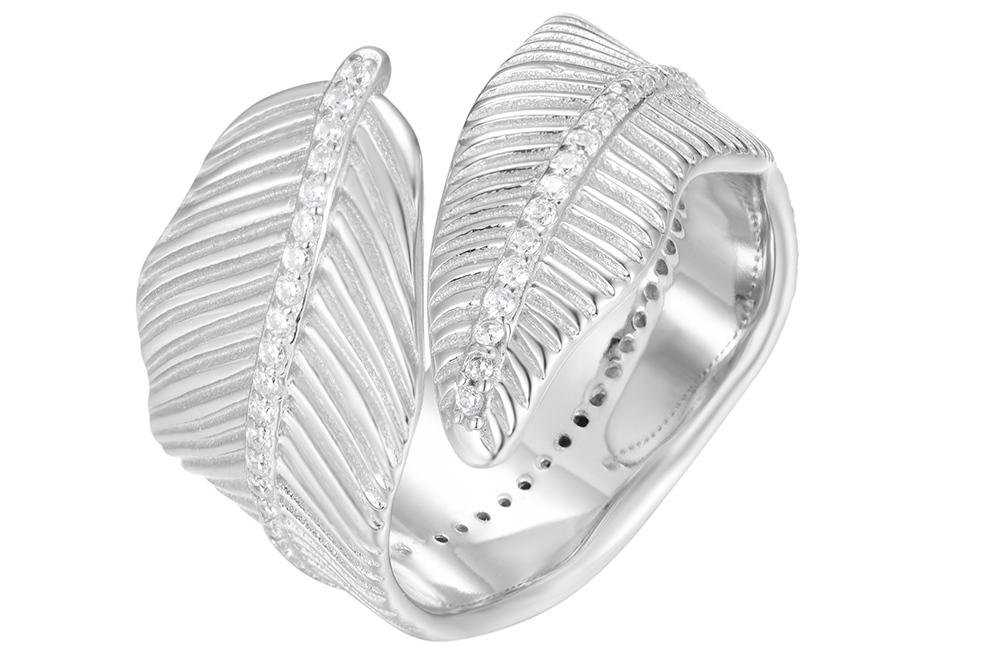 Anillo plata 925 hoja irregular con zirconitas abierto