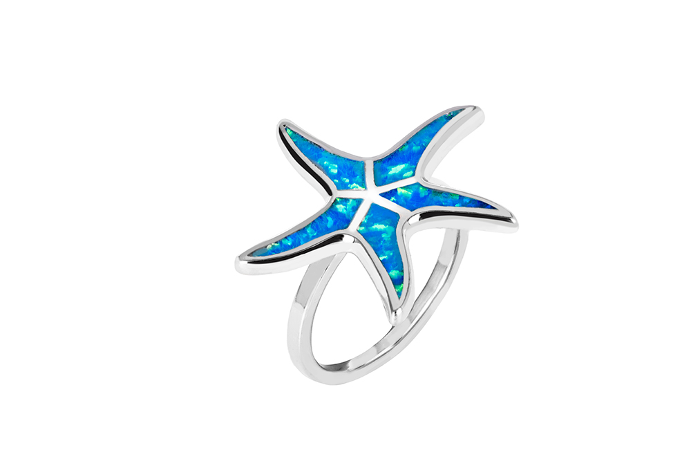 Sterling silver blue opal starfish ring