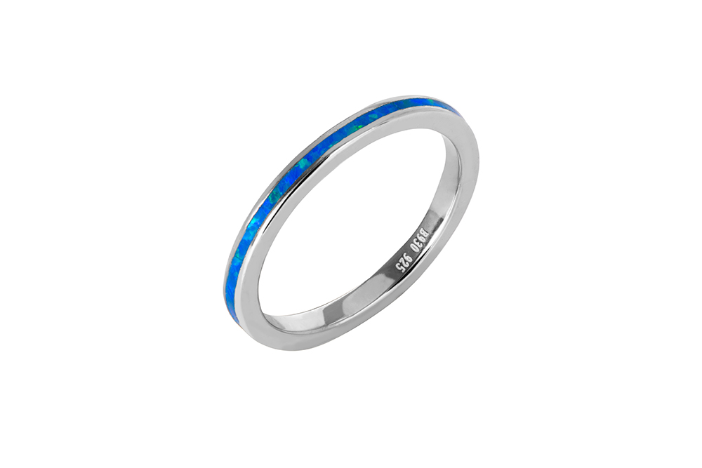 Sterling silver 2mm blue opal design ring