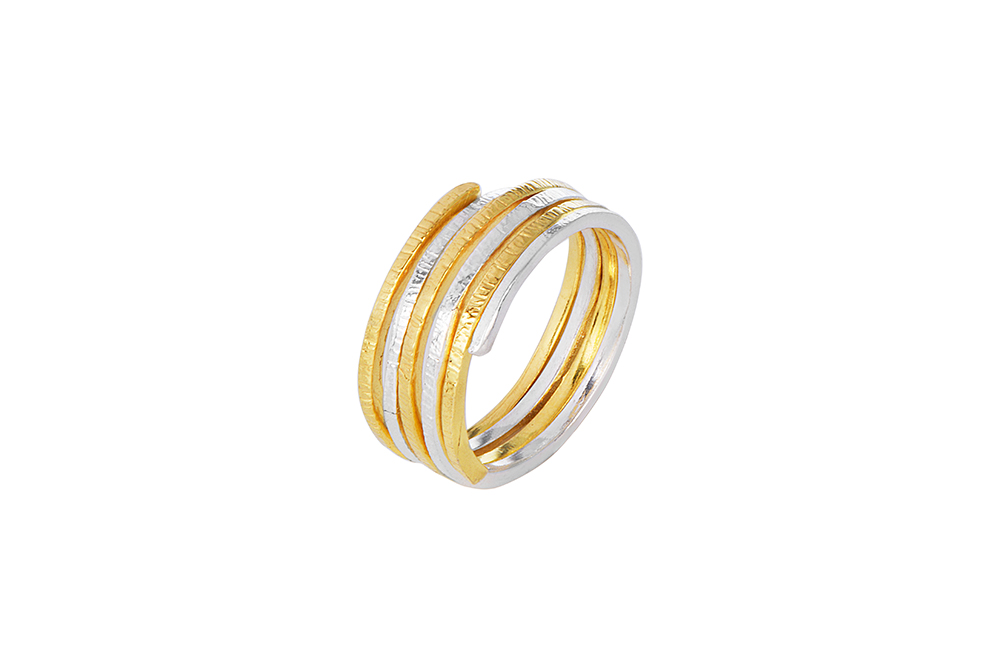 Sterling silver two-tone textured ring with removable elements