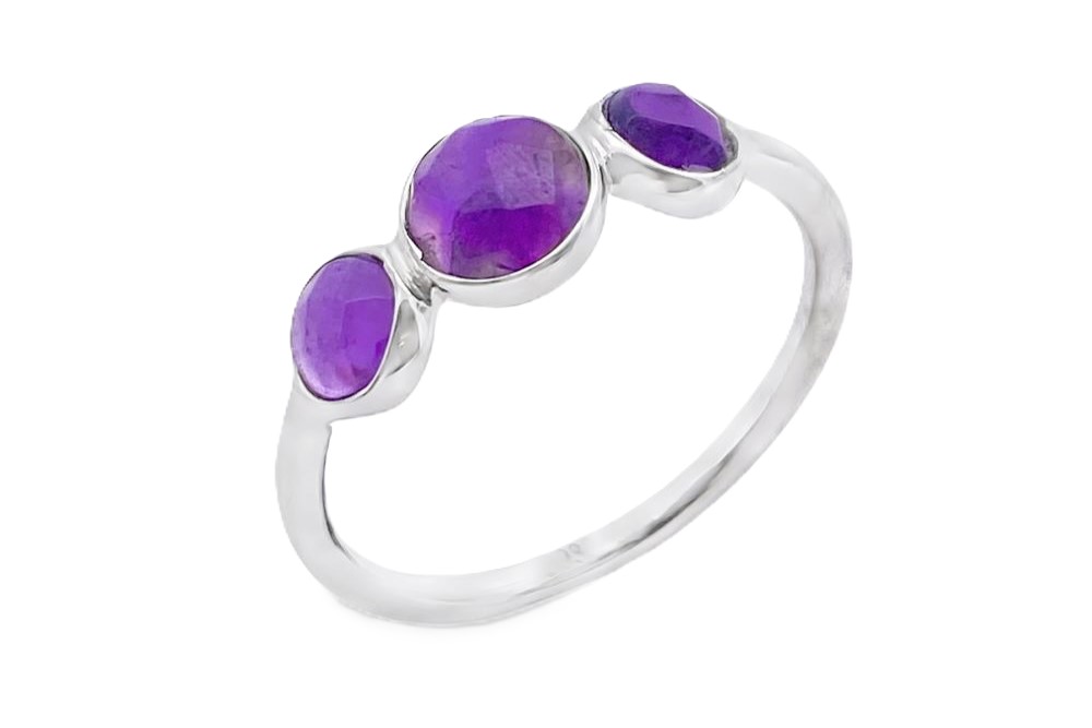 [17105RTA12RAMPL] Sterling silver 3 semiprecious stones ring (EU size 52, Sterling silver, Amethyst)
